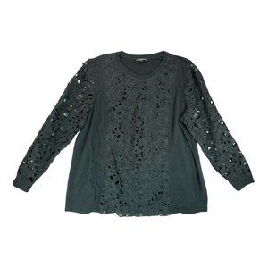 Lane Bryant Women's Black Crochet Long Sleeve Top Shirt Size 22/24 Floral Design